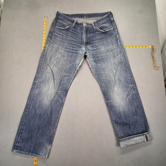 Levis 503 Jeans Mens Medium Wash Blue Straight Zip Fly Distressed Fits 33x30